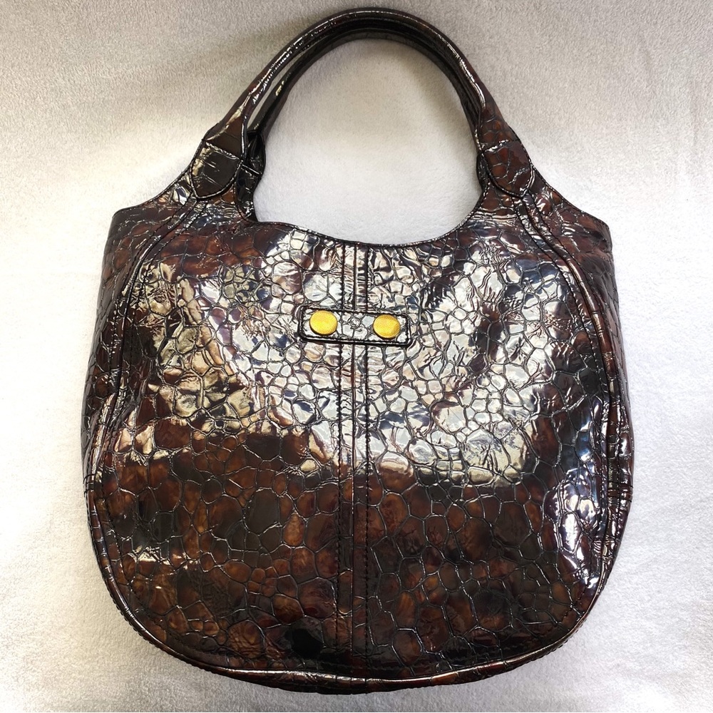 Alexander McQueen Iridescent Patent Leather Croc Print Oversized Shoulder Bag